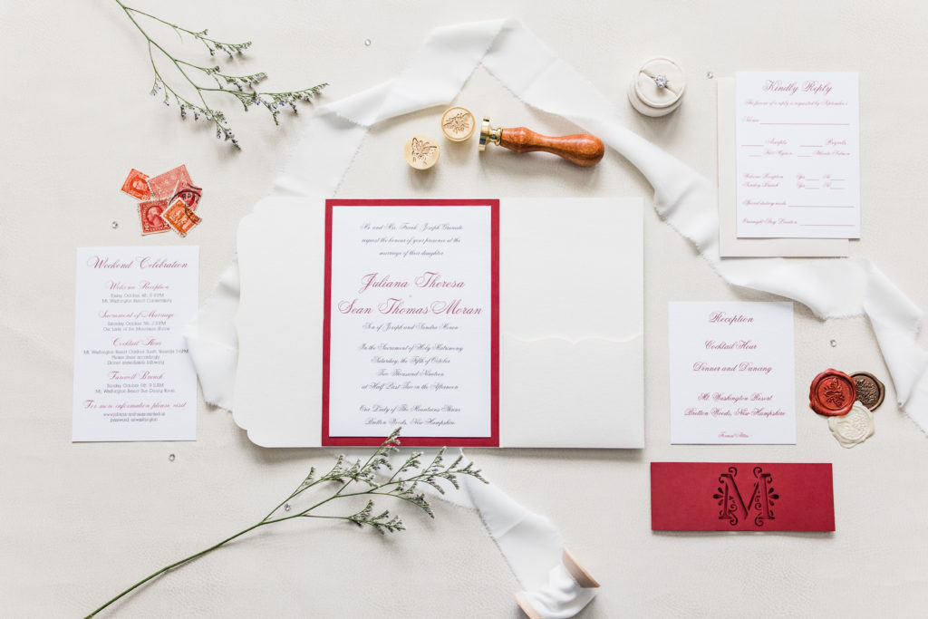 timeless and elegant set of stationery, red and white