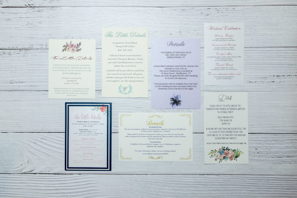 details cards as an insert to the stationery suite