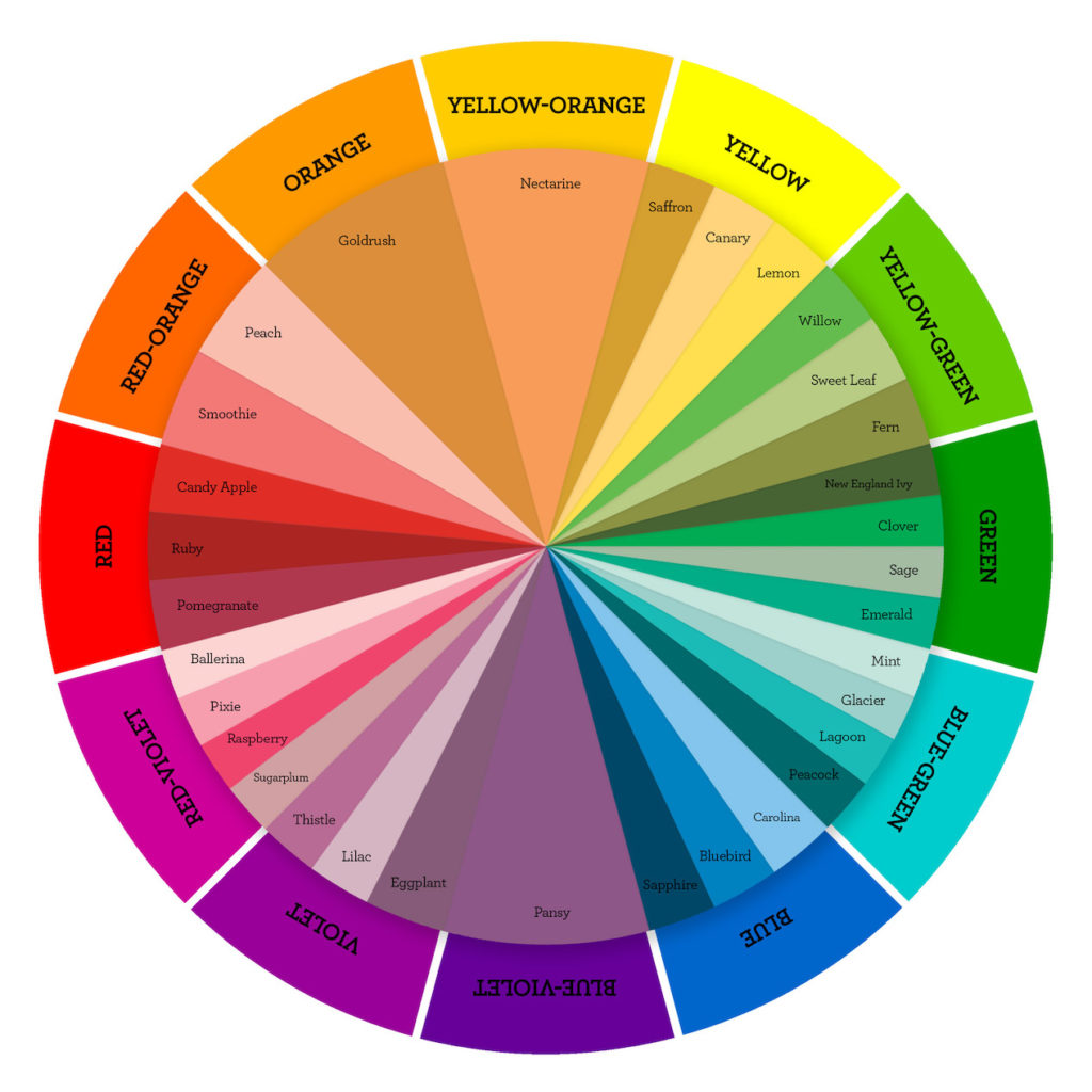 color wheel with many color descriptions
