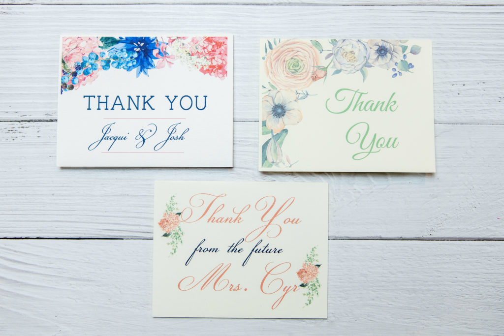 Floral thank-you notes matching a stationery suite.